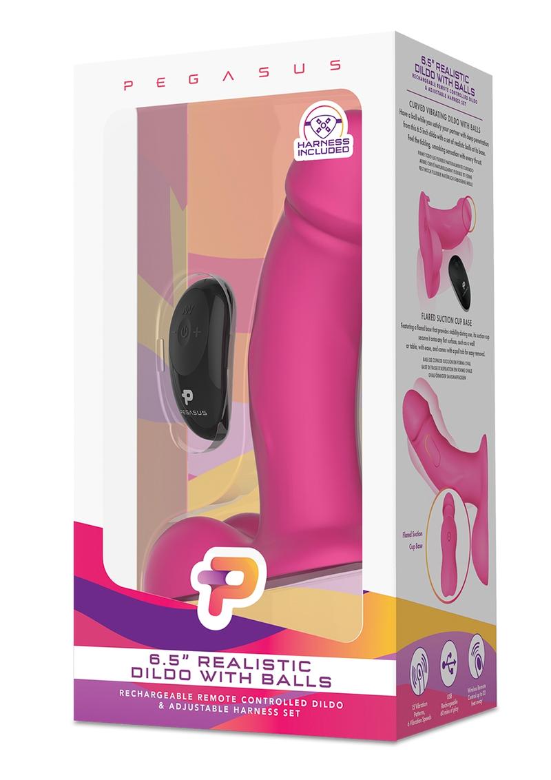 Pegasus Realistic Silicone Rechargeable Dildo with Balls with Remote Control and Adjustable Harness