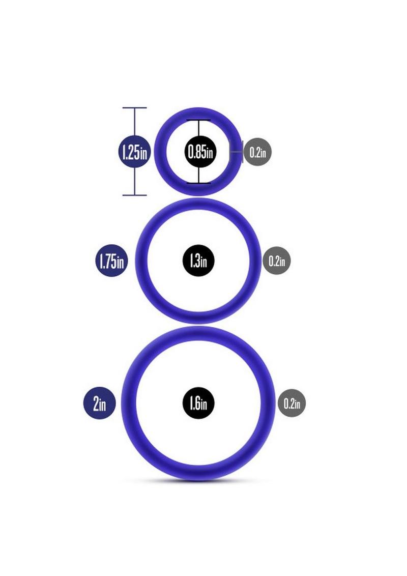 Performance Vs4 Pure Premium Silicone Cock Ring Set (3 Sizes - Blue/Indigo