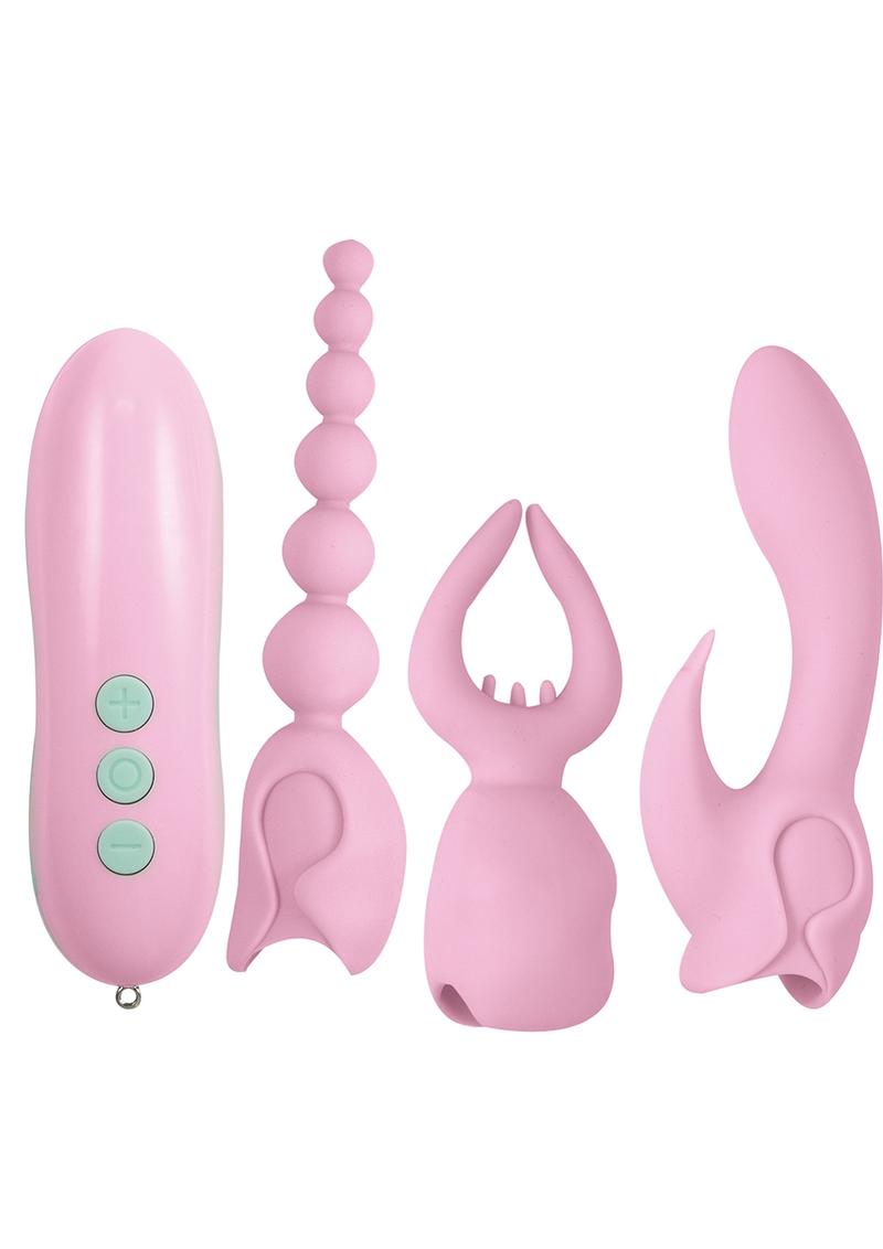 Pink Elite Collection Rechargeable Silicone Vibrator Ultimate Orgasm Kit - Pink