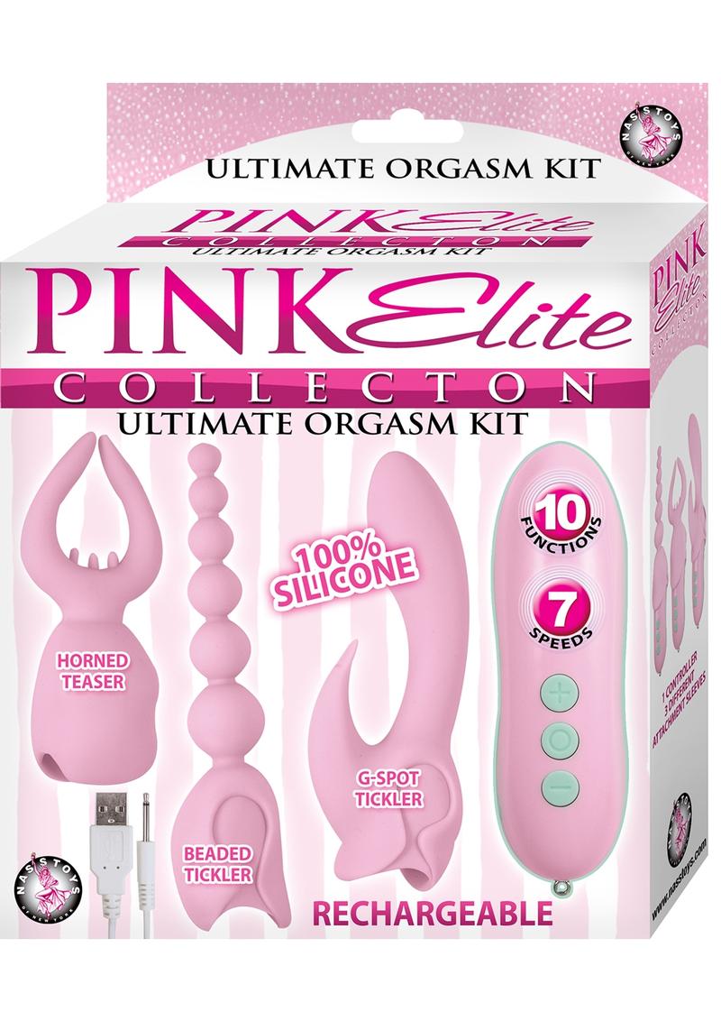 Pink Elite Collection Rechargeable Silicone Vibrator Ultimate Orgasm Kit - Pink