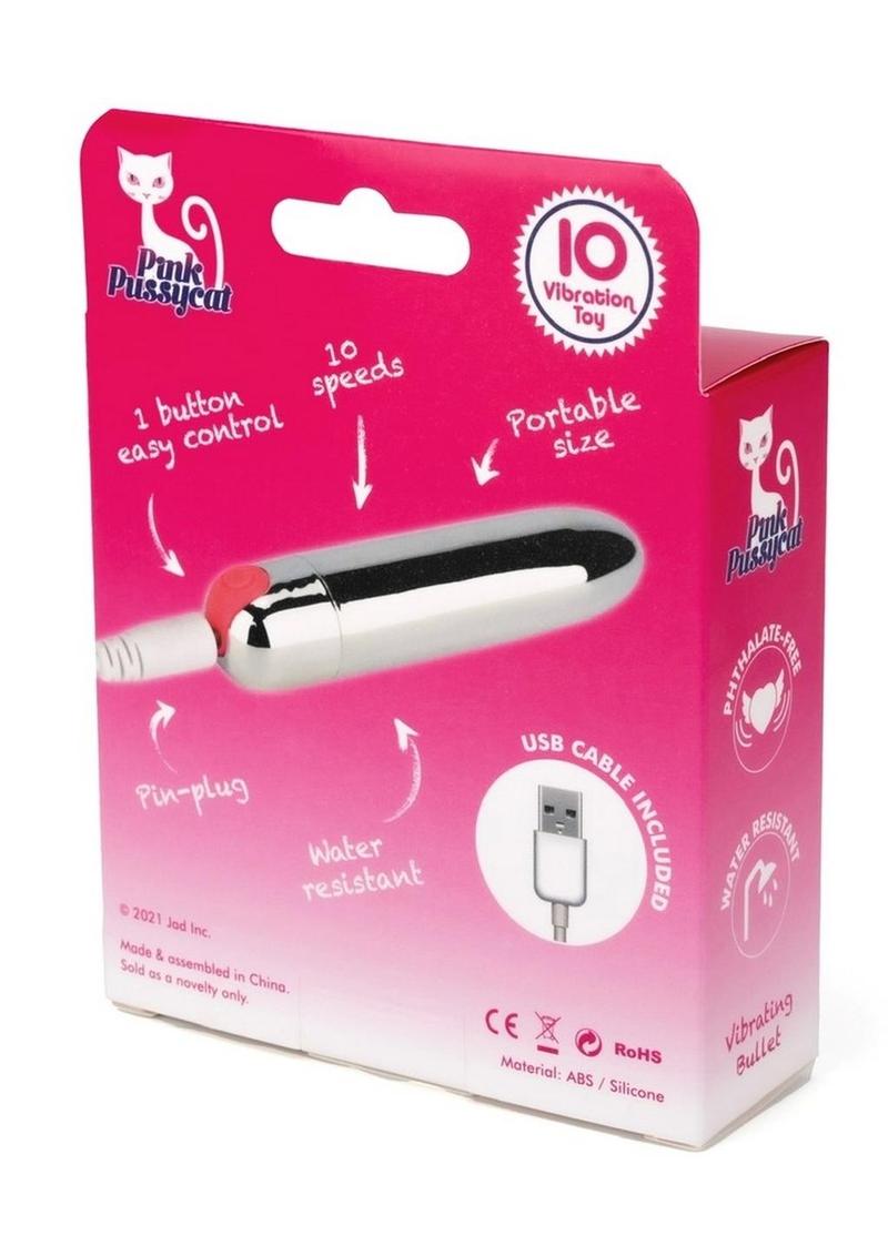 Pink Pussycat Rechargeable Vibrating Bullet - Silver