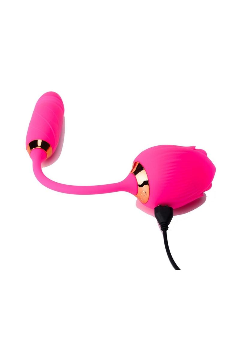 Pink Pussycat Vibrating Licking Rechargeable Silicone Rose with Remote - Pink