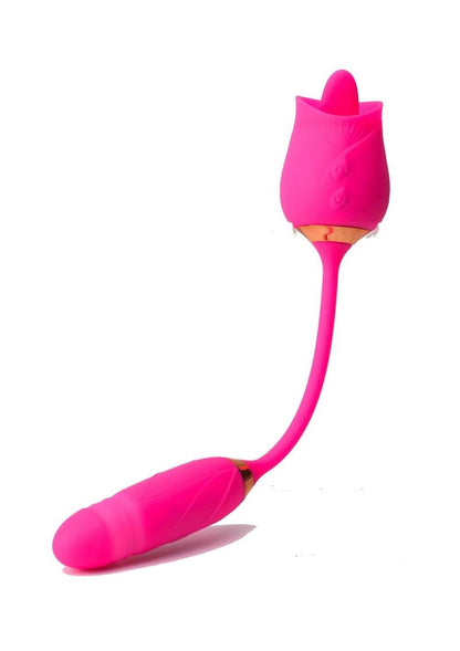 Pink Pussycat Vibrating Licking Rechargeable Silicone Rose with Remote - Pink