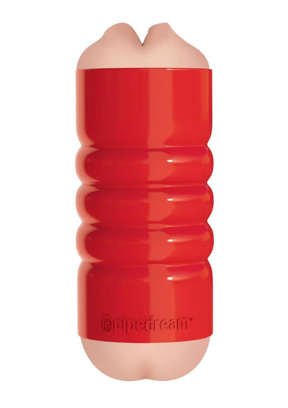 Pipedream Extreme Toyz Tight Grip Mouth and Ass Masturbator - Mouth and Butt - Red/Vanilla