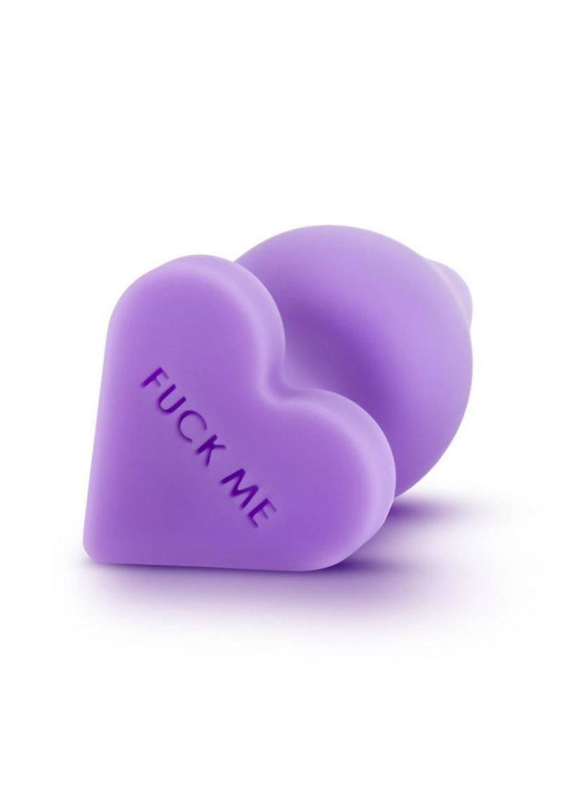 Play with Me Naughtier Candy Heart Fuck Me Silicone Butt Plug - Purple