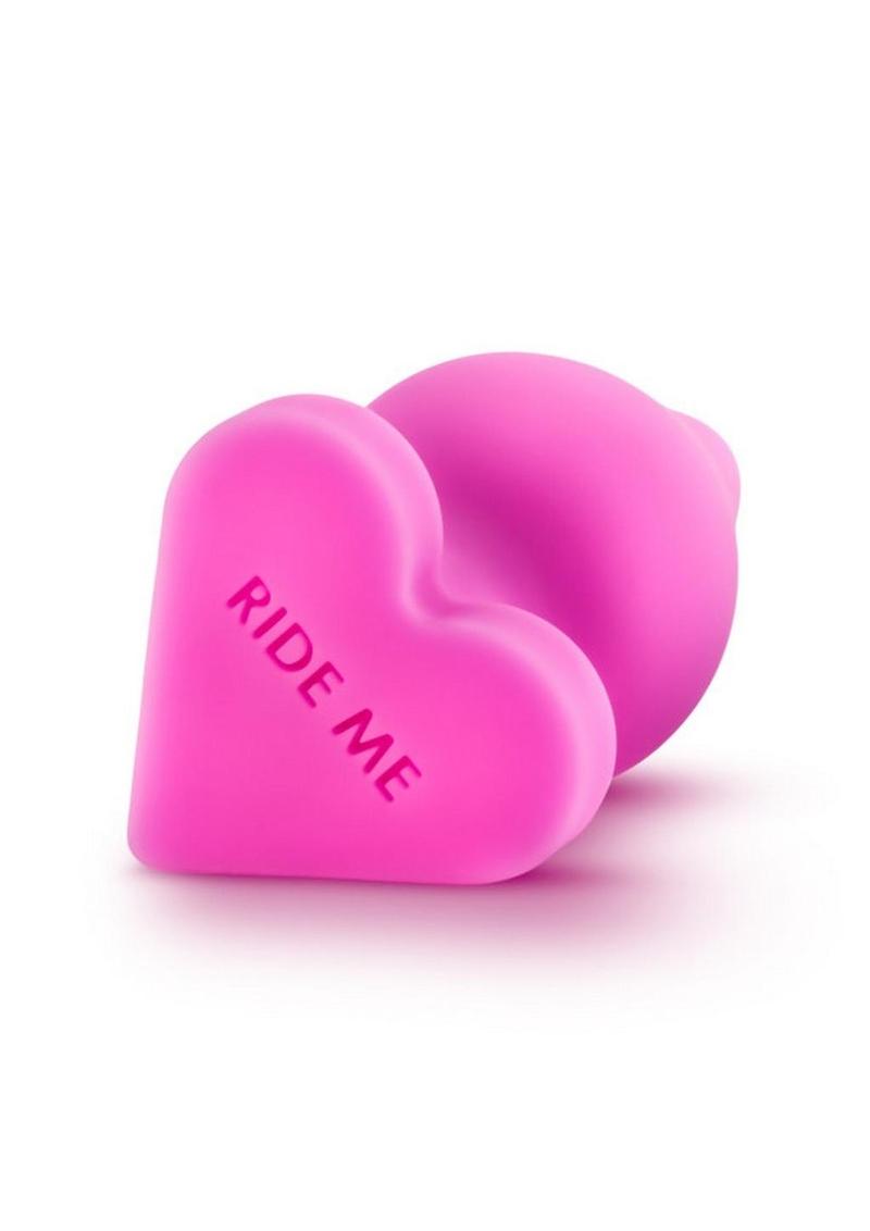 Play with Me Naughtier Candy Heart Ride Me Silicone Butt Plug - Pink