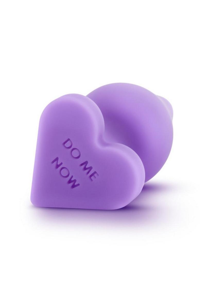 Play with Me Naughty Candy Heart Do Me Now Silicone Butt Plug - Purple