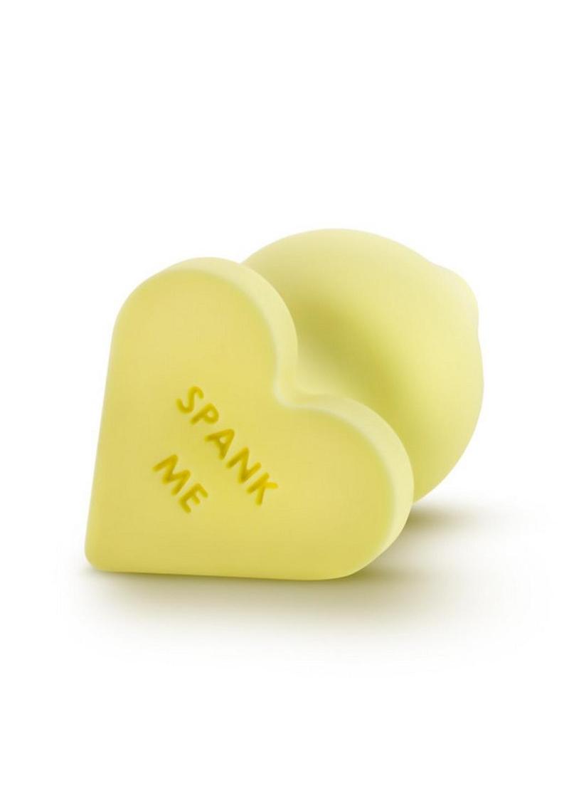 Play with Me Naughty Candy Heart Spank Me Silicone Butt Plug - Yellow