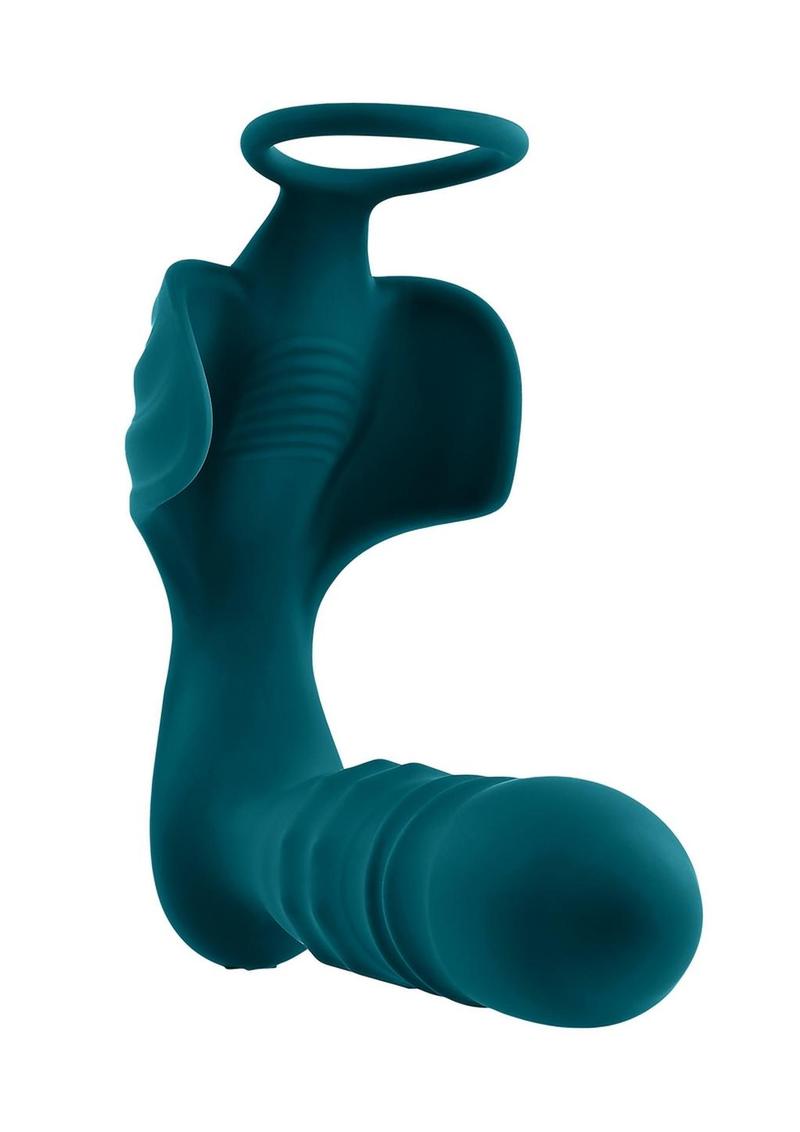 Playboy Bring It On Rechargeable Silicone Anal Plug with Cock Ring - Teal