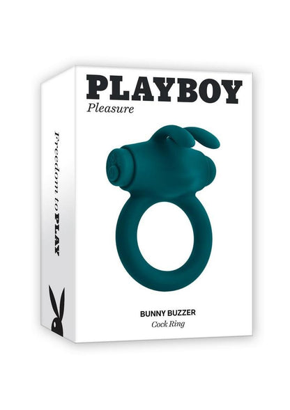 Playboy Bunny Buzzer Rechargeable Silicone Cock Ring - Teal