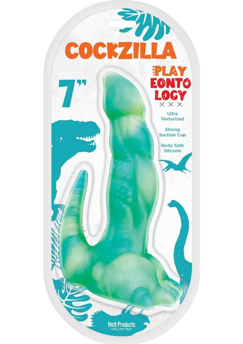 Playeontology Cockzilla Silicone Dildo with Suction Cup - Teal - 7in