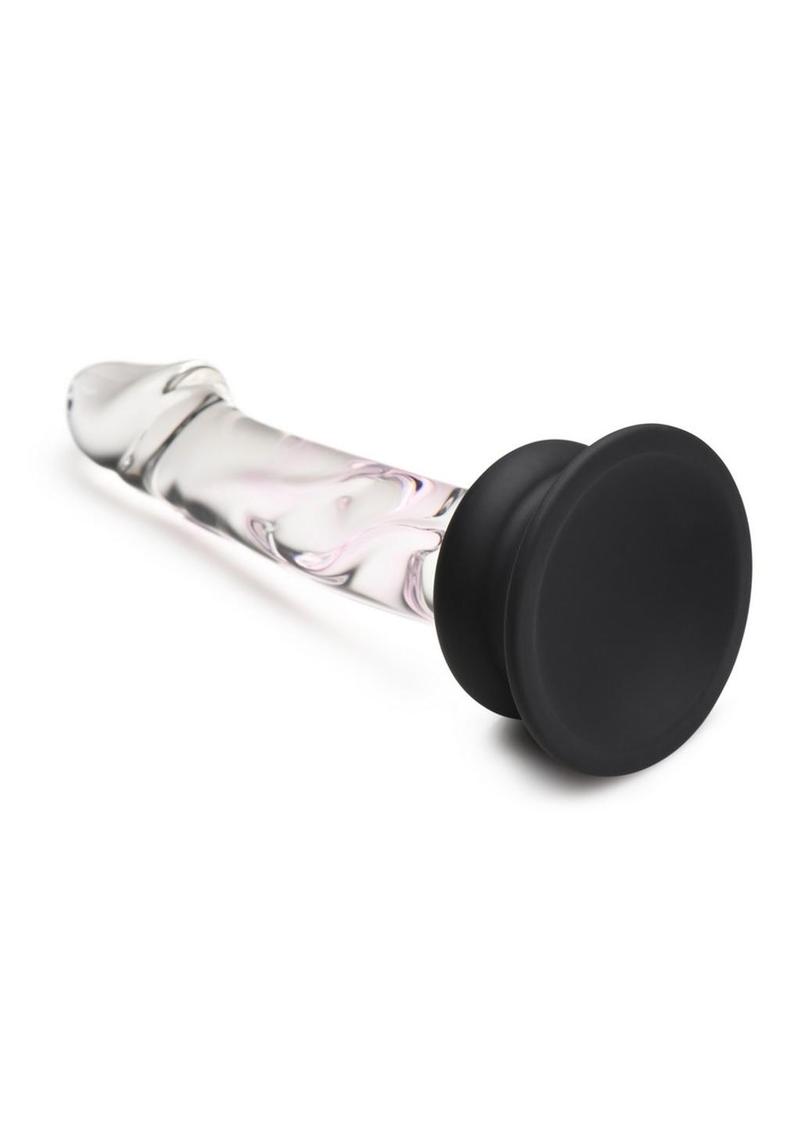 Pleasure Crystals Glass Dildo with Silicone Base - Black/Clear - 6.5in