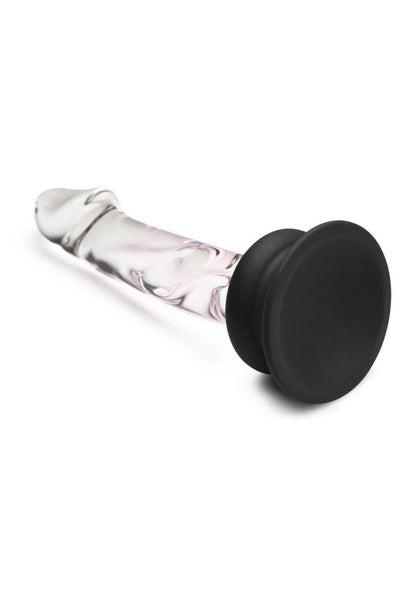 Pleasure Crystals Glass Dildo with Silicone Base - Black/Clear - 6.5in