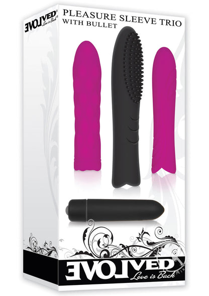 Pleasure Silicone Sleeve Trio with Bullet Kit - Black/Purple