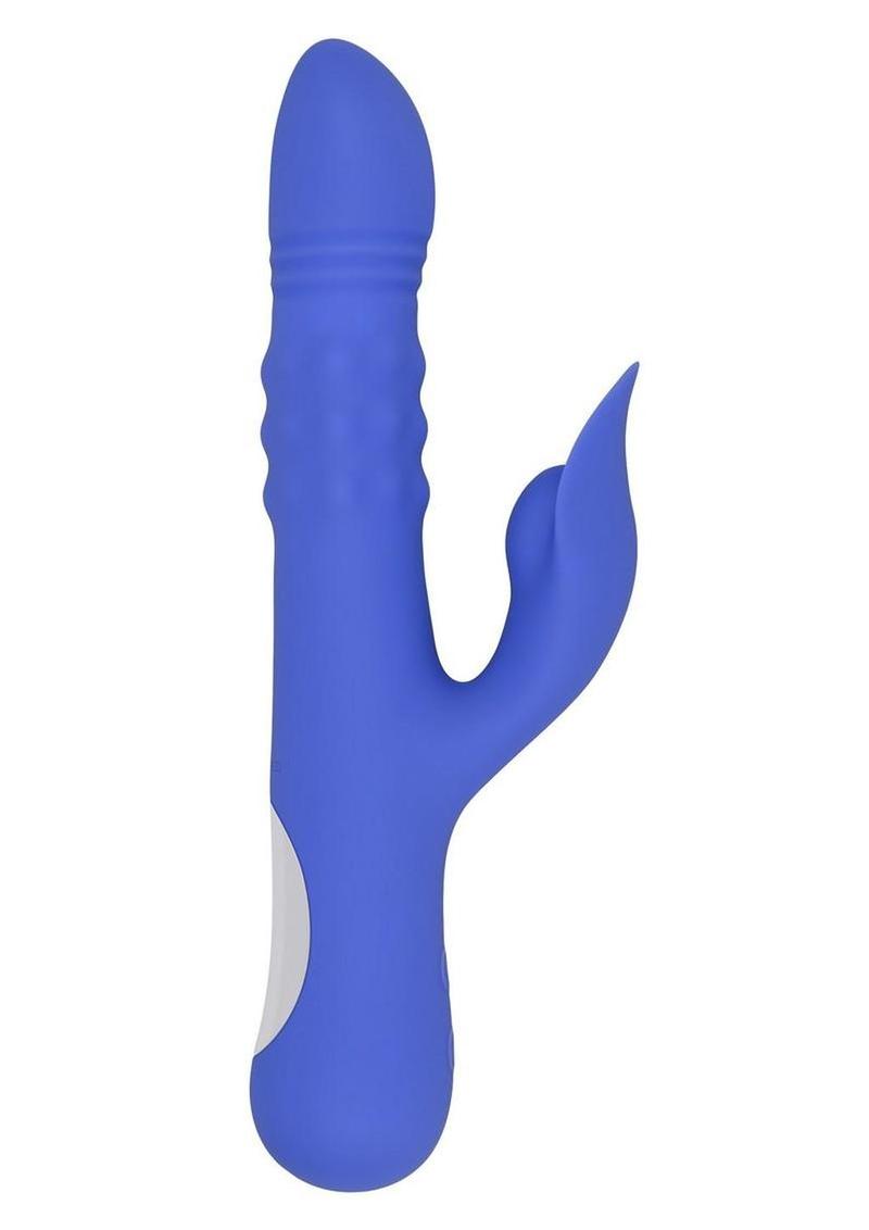 Pop Goes The O Rechargeable Silicone Triple Motor Thrusting Rabbit Vibrator - Blue