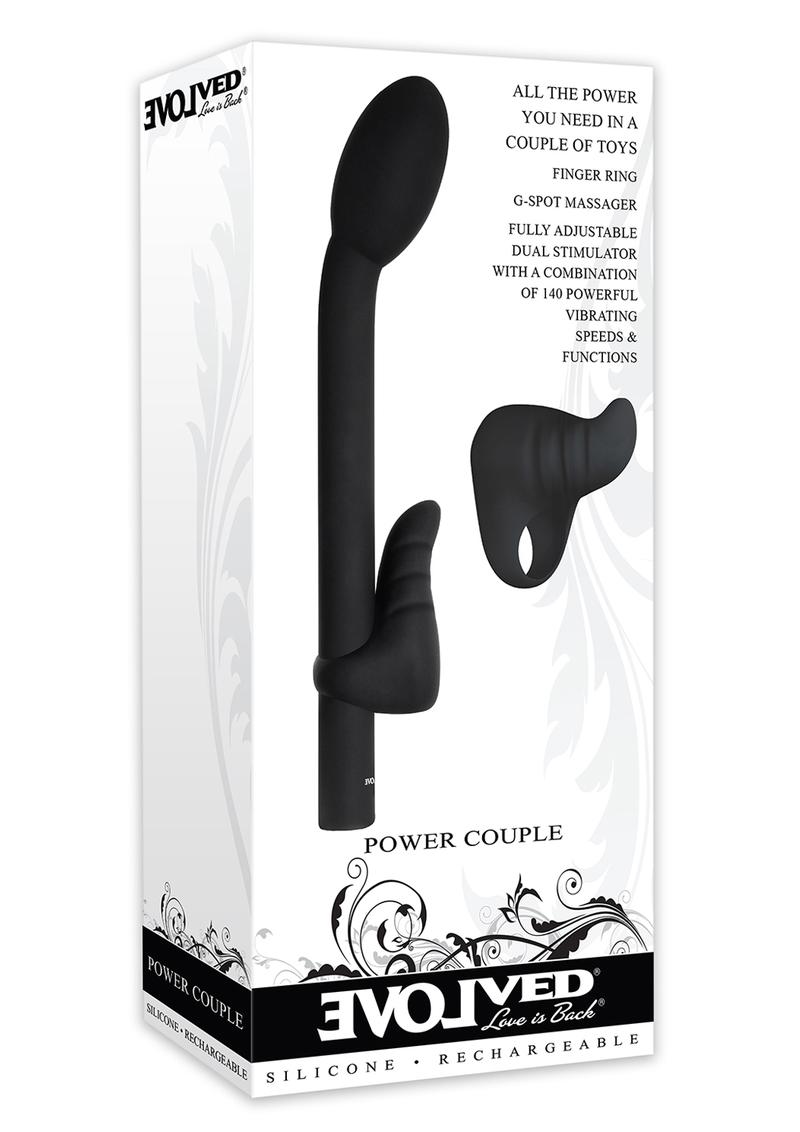 Power Couple Rechargeable Silicone G-Spot Vibrator with Clitoral Stimulator and Finger Ring