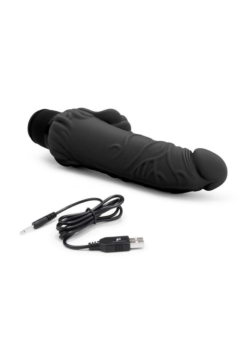 Powercocks Silicone Realistic Vibrator with Clitoral Stimulator - Black - 7in