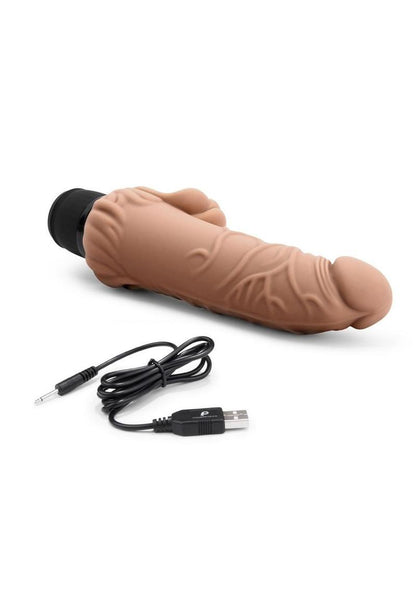 Powercocks Silicone Realistic Vibrator with Clitoral Stimulator - Caramel - 7in