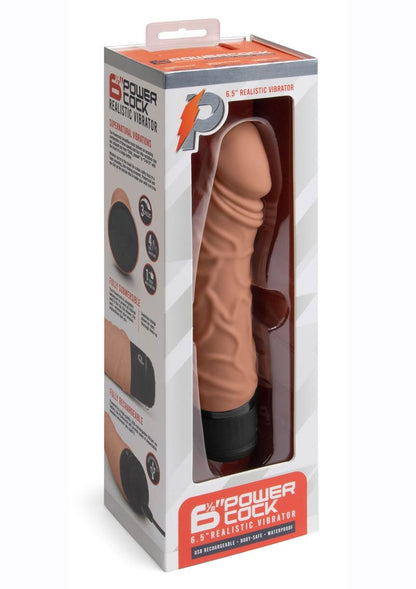 Powercocks Silicone Rechargeable Realistic Vibrator - Caramel - 6.5in