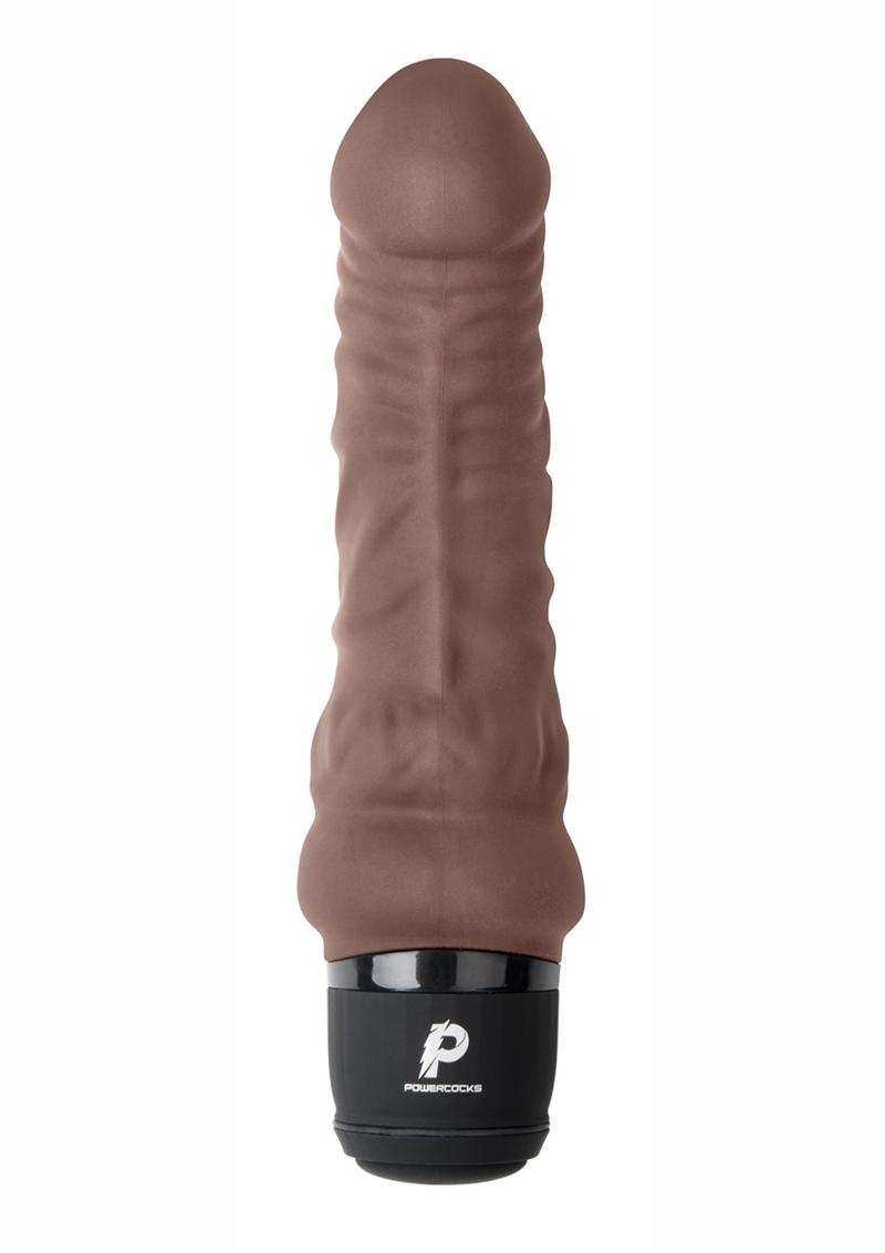 Powercocks Silicone Rechargeable Realistic Vibrator - Chocolate - 6in