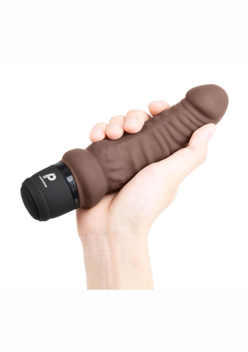 Powercocks Silicone Rechargeable Realistic Vibrator - Chocolate - 6in