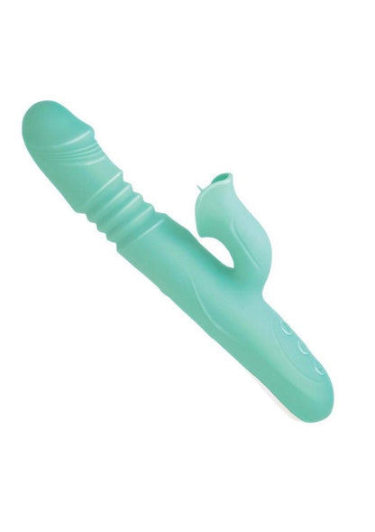 Princess Passion Heat Rechargeable Silicone Warming Vibrator with Clitoral Wheel - Aqua/Green