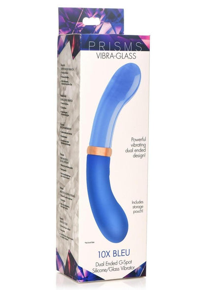 Prisms Vibra-Glass 10x Bleu Dual End G-Spot Rechargeable Silicone/Glass Vibrating Dildo