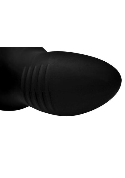 Prostatic Play Curved Rotating Silicone Prostate Plug with Remote - Black