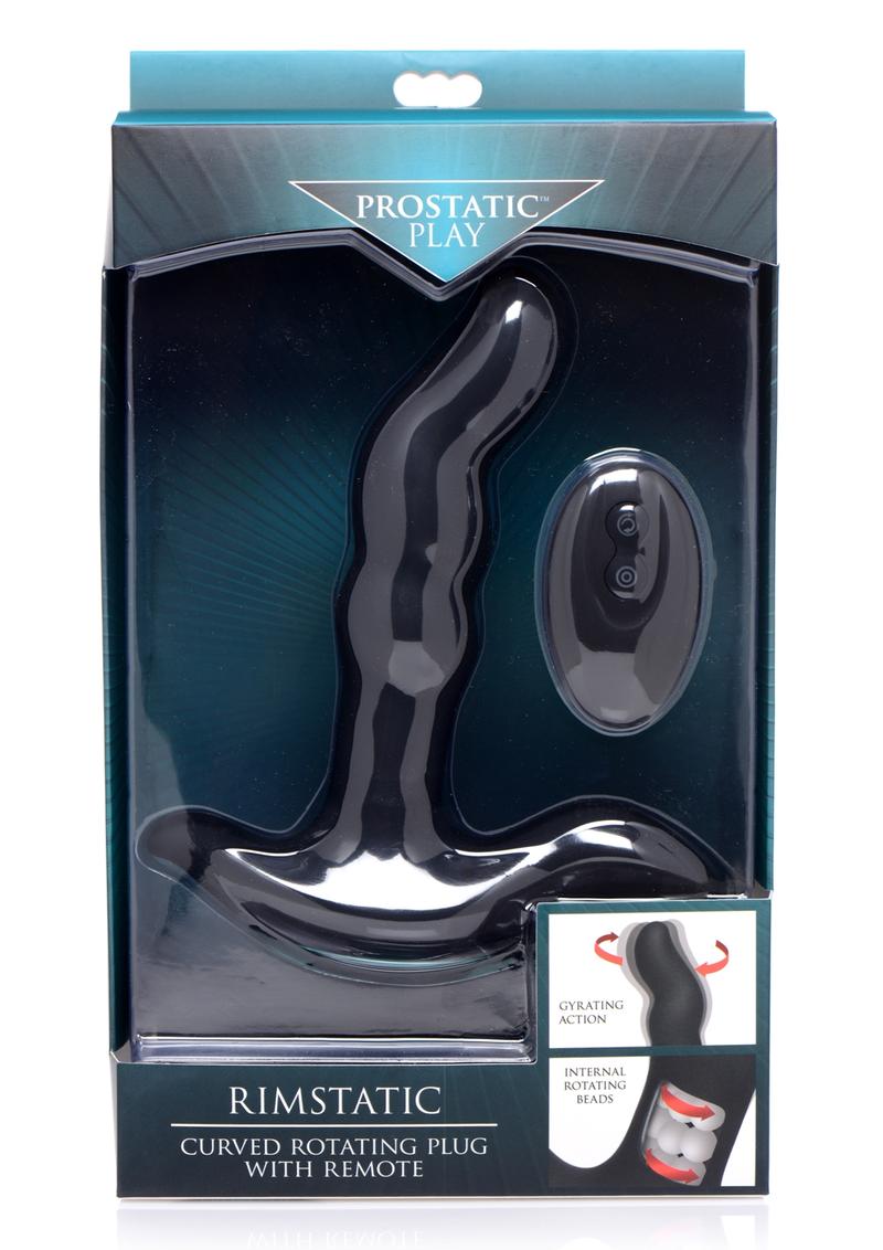 Prostatic Play Curved Rotating Silicone Prostate Plug with Remote - Black