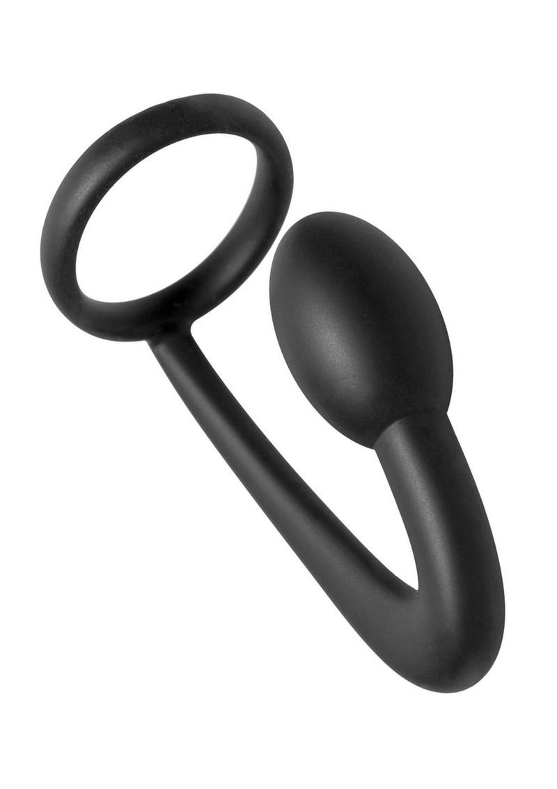 Prostatic Play Explorer Silicone Cock Ring and Prostate Plug - Black