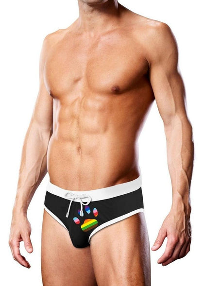 Prowler Oversized Paw Swimming Brief - Black/Multicolor/Rainbow - Large