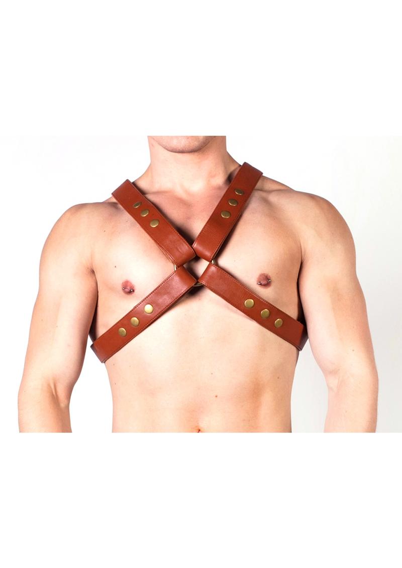 Prowler Red X Chest Harness - XXLarge - Brown/Brass - Brown/Metal - XXLarge