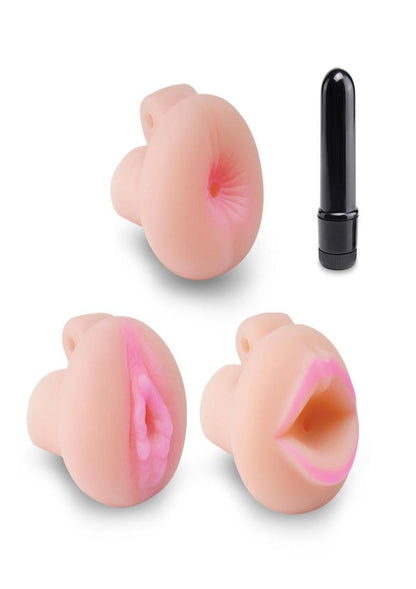 Pump Worx Travel Trio 9 Piece Penis Pump and Pleasure Sleeve - Black/Vanilla - Set