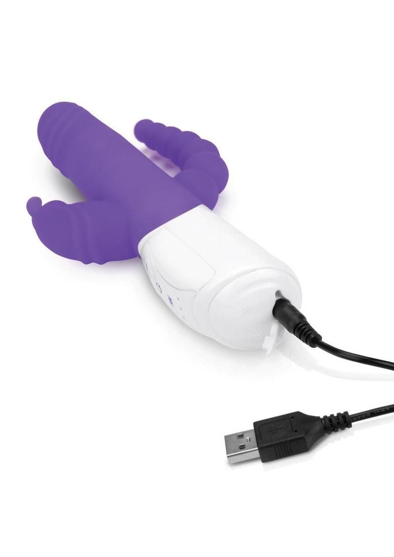 Rabbit Essential Silicone Rechargeable Double Penetration Rabbit Vibrator - Purple