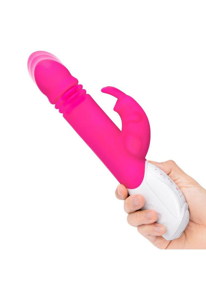 Rabbit Essentials Silicone Rechargeable G-Spot Thrusting Rabbit Vibrator - Hot Pink/Pink