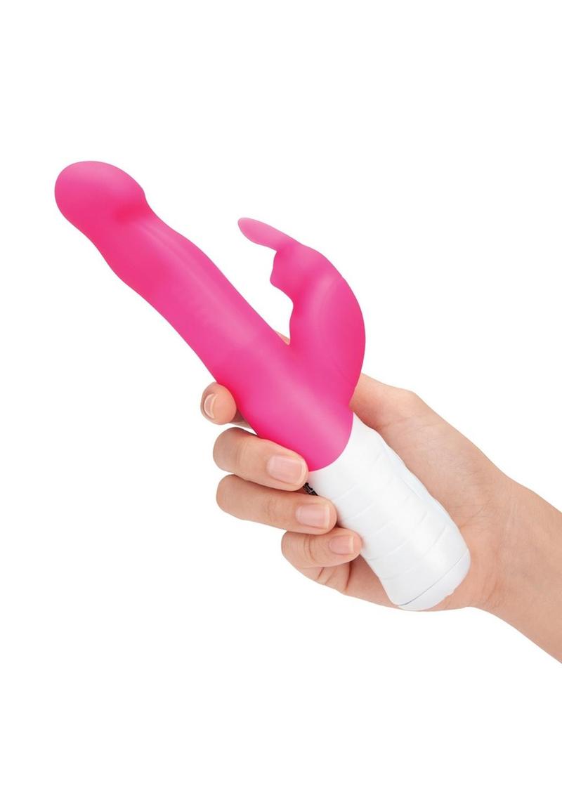 Rabbit Essentials Silicone Rechargeable Slim Shaft Rabbit Vibrator - Hot Pink/Pink