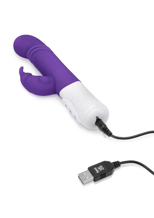 Rabbit Essentials Silicone Rechargeable Slim Shaft Thrusting G-Spot Rabbit Vibrator - Purple