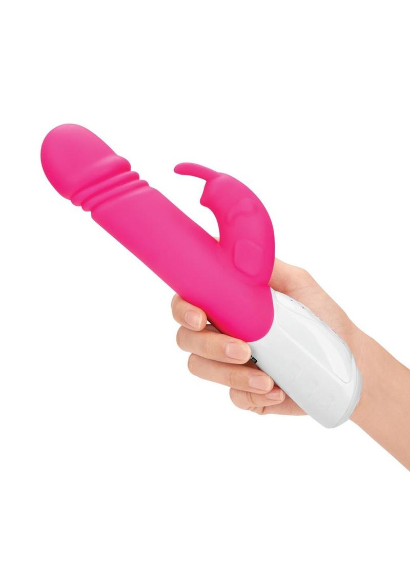 Rabbit Essentials Silicone Rechargeable Thrusting Rabbit Vibrator - Hot Pink/Pink