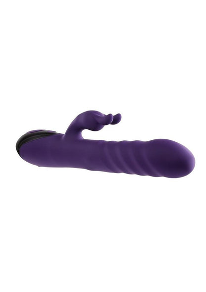 Rascally Rabbit Rechargeable Silicone Thrusting Rotating Vibrator - Purple