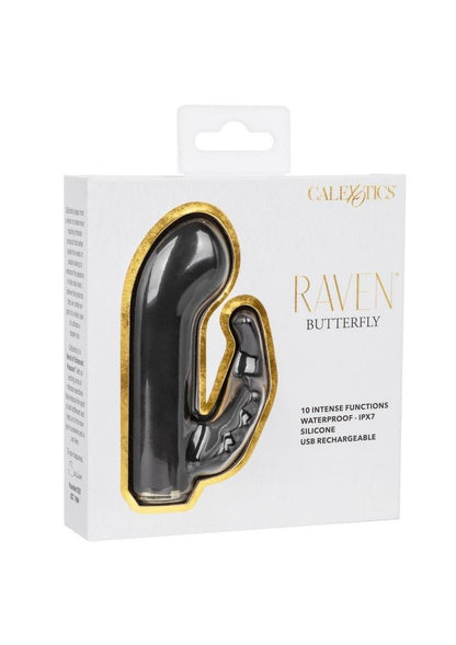 Raven Butterfly Silicone Rechargeable Dual Stimulation Vibrator - Black