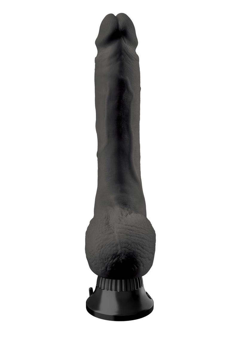 Real Feel Deluxe No. 7 Wallbanger Vibrating Dildo with Balls - Black - 9in