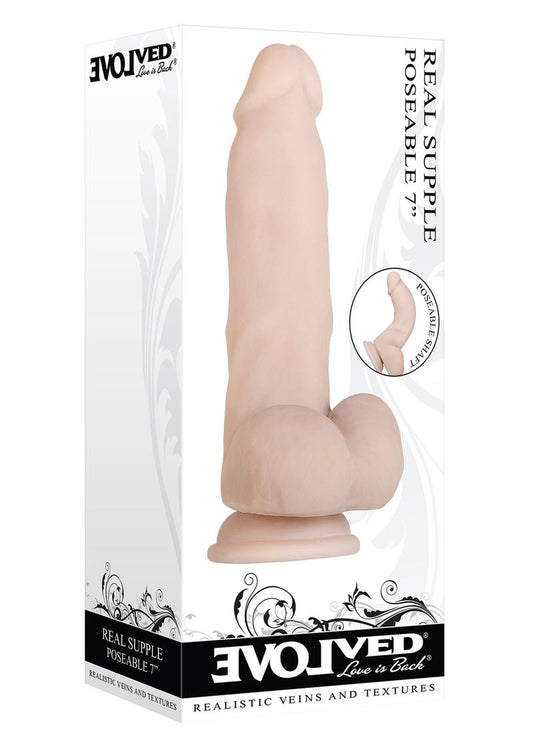 Real Supple Poseable Dildo with Balls - Vanilla - 7in