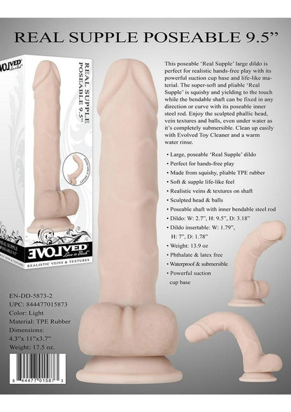 Real Supple Poseable Dildo with Balls - Vanilla - 9.5in