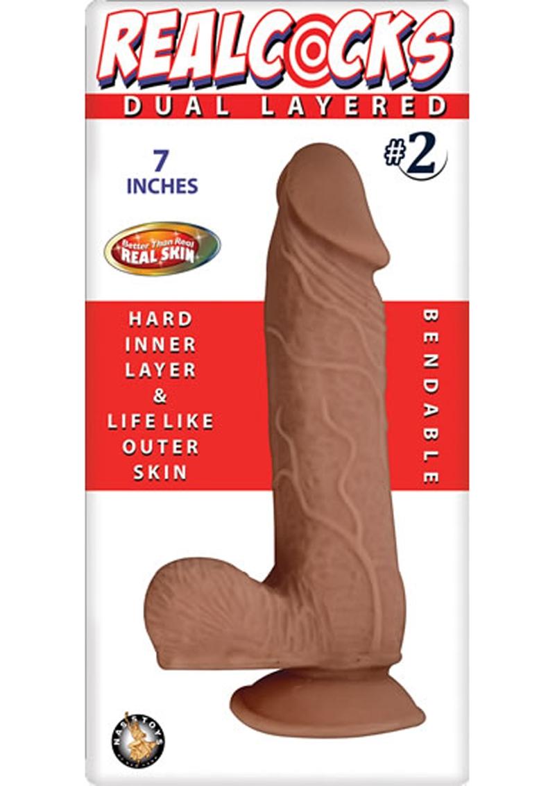 Realcocks Dual Layered #2 Bendable Dildo - Brown/Caramel - 7in