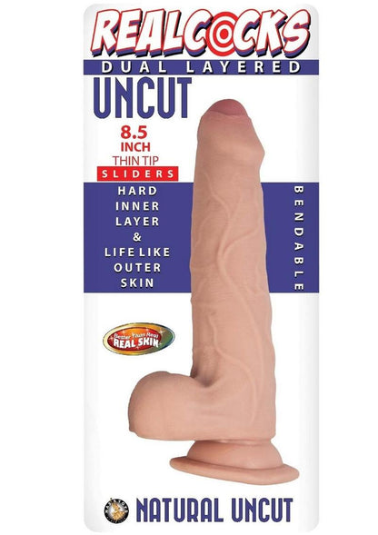 Realcocks Dual Layered Uncut Slider Thin Tip Dildo - Vanilla - 8.5in