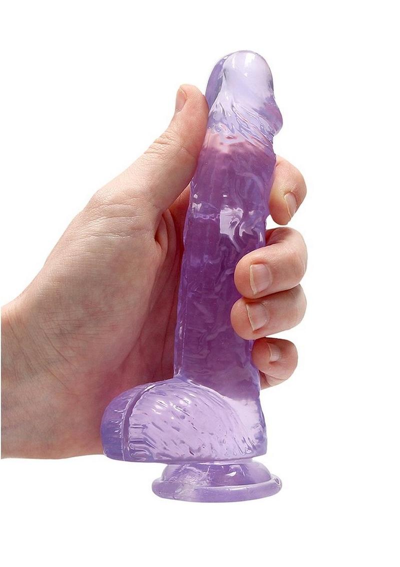 Realrock Crystal Clear Dildo with Balls - Purple - 6in