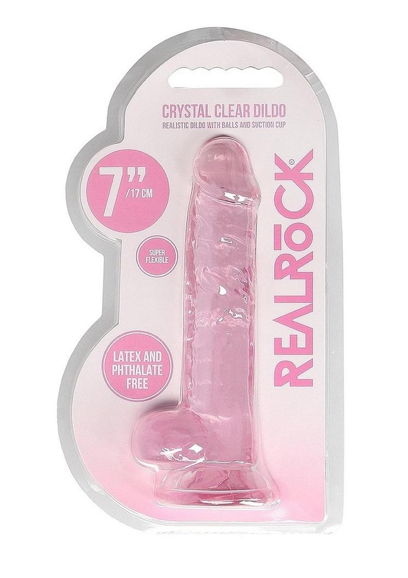 Realrock Crystal Clear Dildo with Balls - Pink - 7in