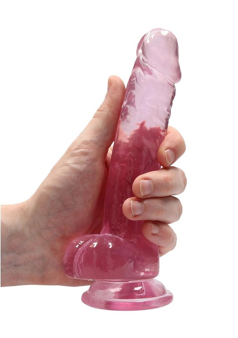 Realrock Crystal Clear Dildo with Balls - Pink - 7in