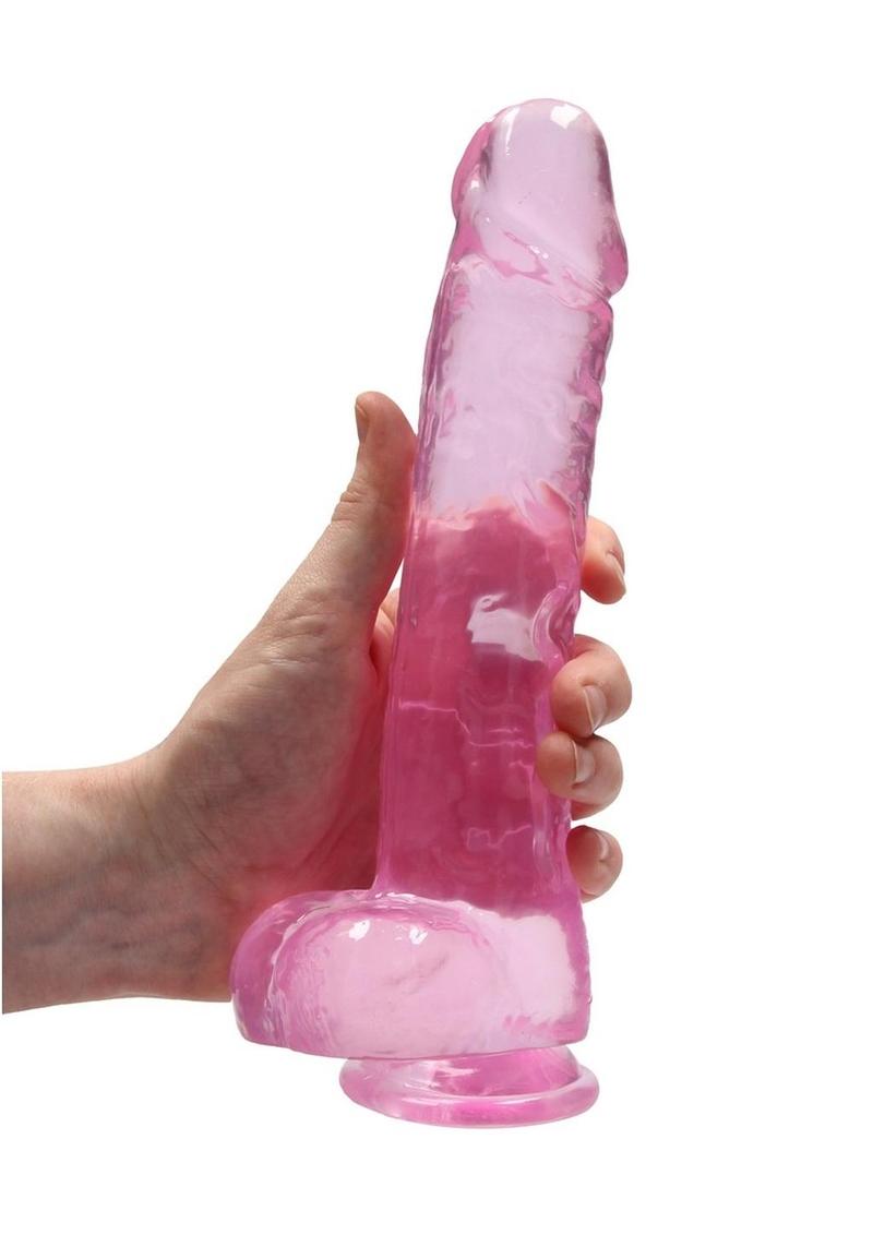 Realrock Crystal Clear Dildo with Balls - Pink - 9in