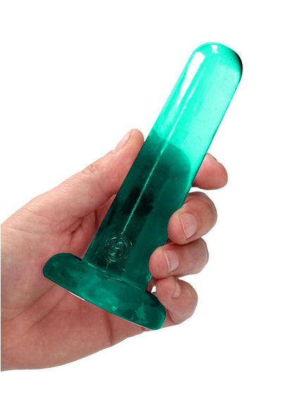 Realrock Crystal Clear Dildo with Suction Cup - Clear/Green - 5.3in